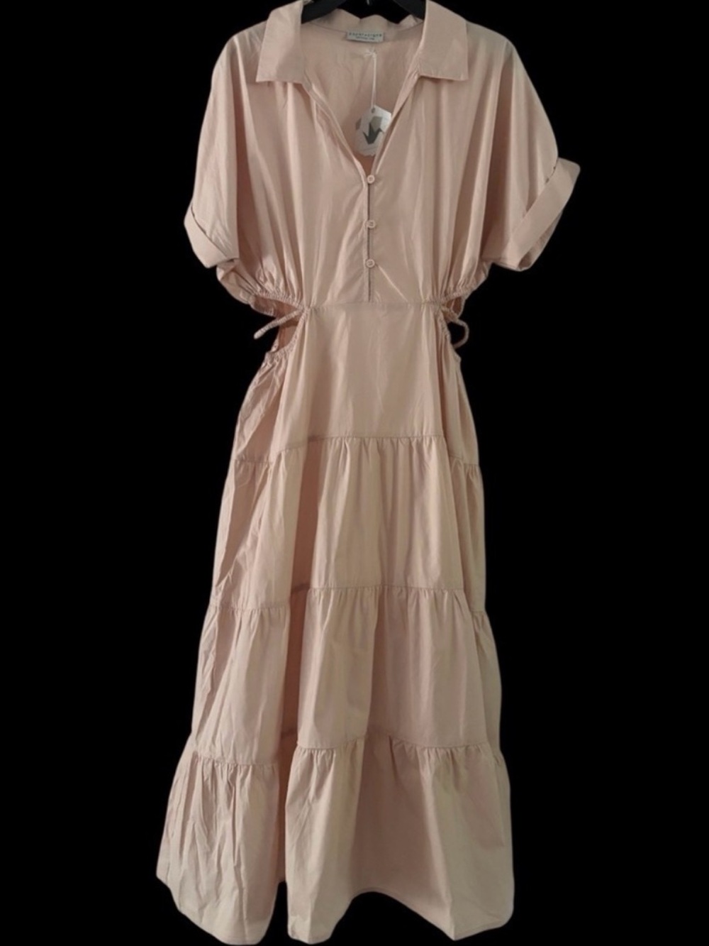 Paper Crane Blush Tiered Button-Front Maxi Dress